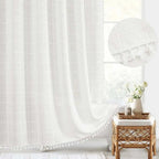 Boho-Leinen-Duschvorhang mit Quastendetail