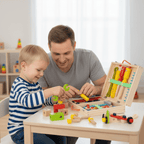 Holz-Werkzeugkoffer Montessori mit buntem Zubehör