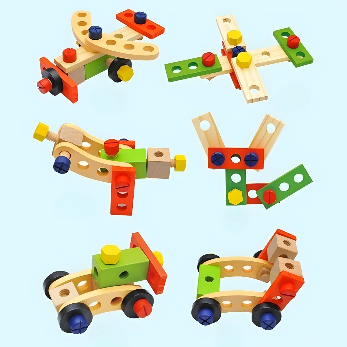 Holz-Werkzeugkoffer Montessori mit buntem Zubehör
