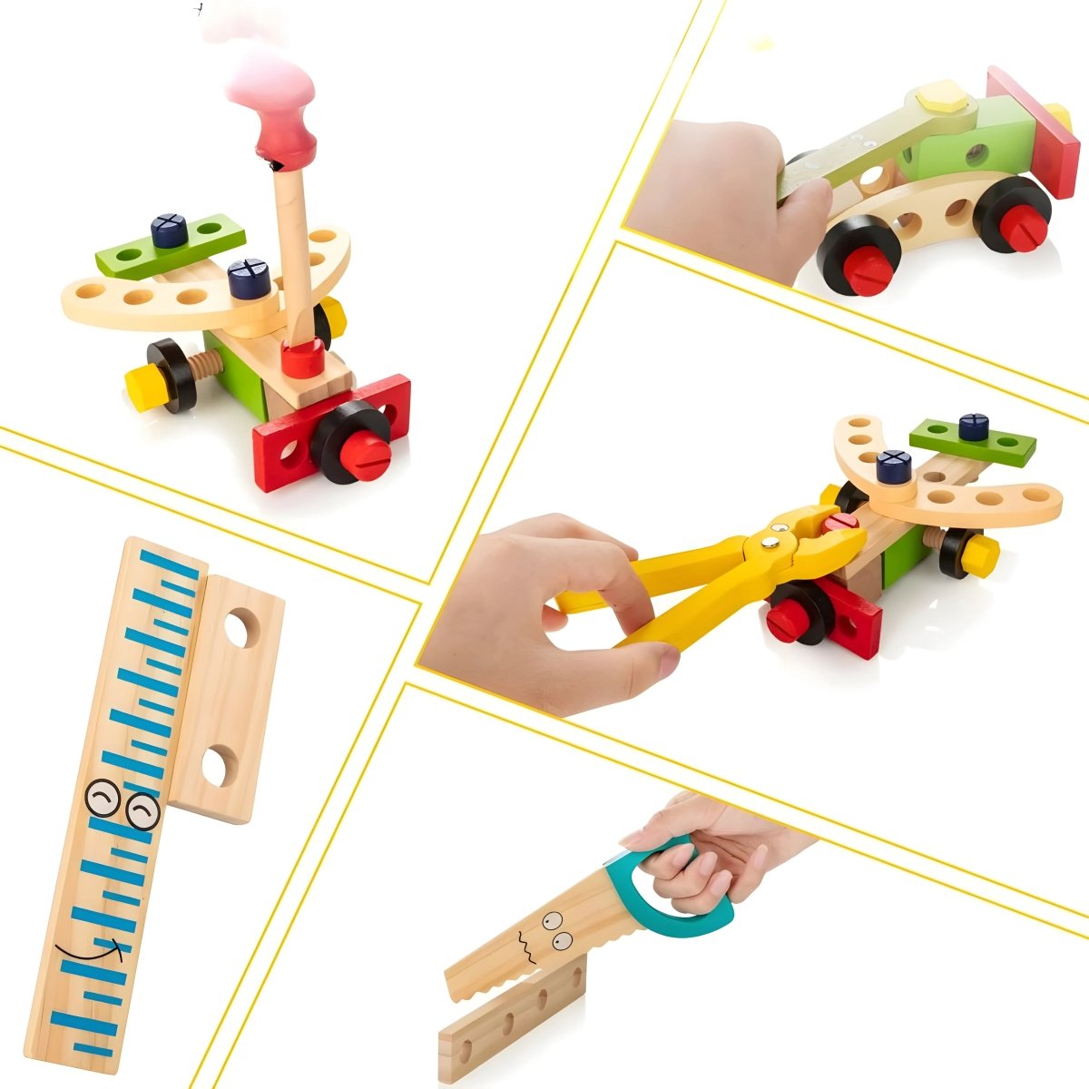 Holz-Werkzeugkoffer Montessori mit buntem Zubehör