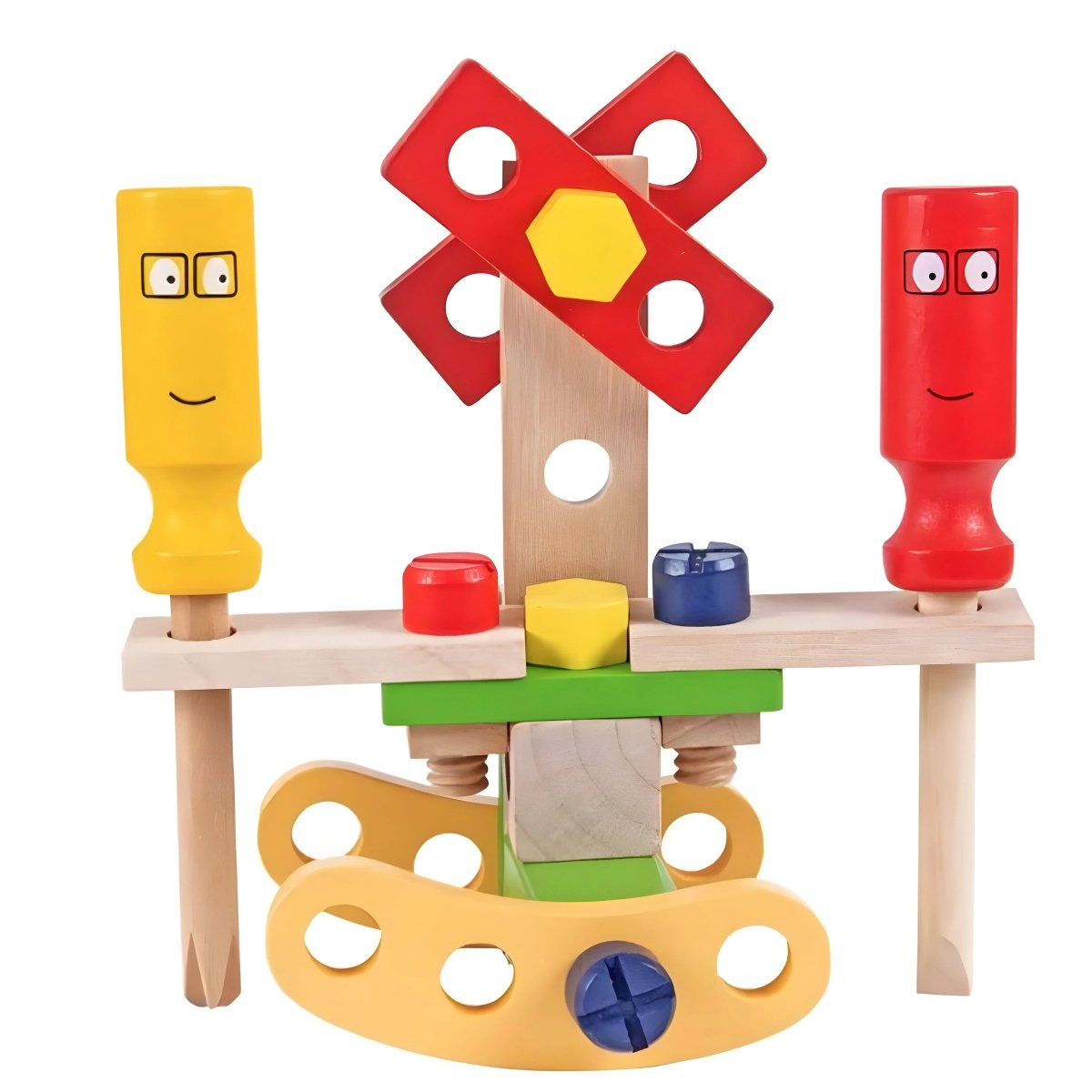 Holz-Werkzeugkoffer Montessori mit buntem Zubehör