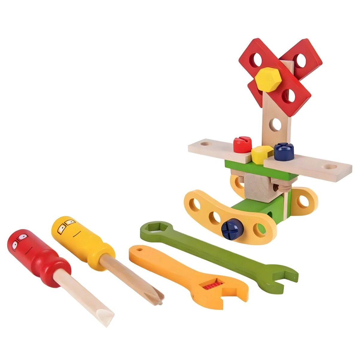 Holz-Werkzeugkoffer Montessori mit buntem Zubehör