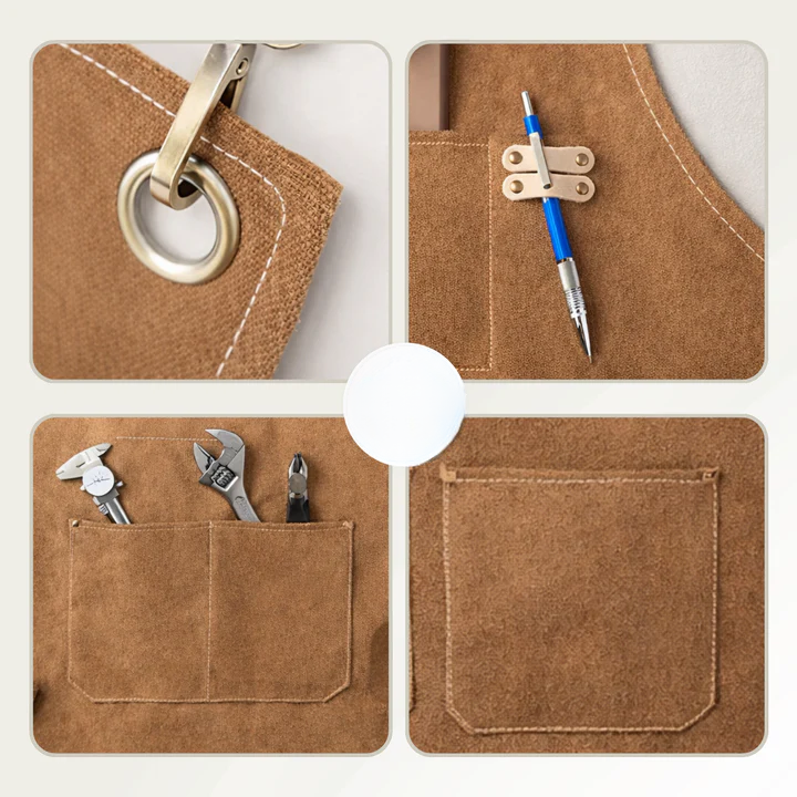 Canvas-Arbeitsschürze mit Kreuzträger und Mehrfachtaschen