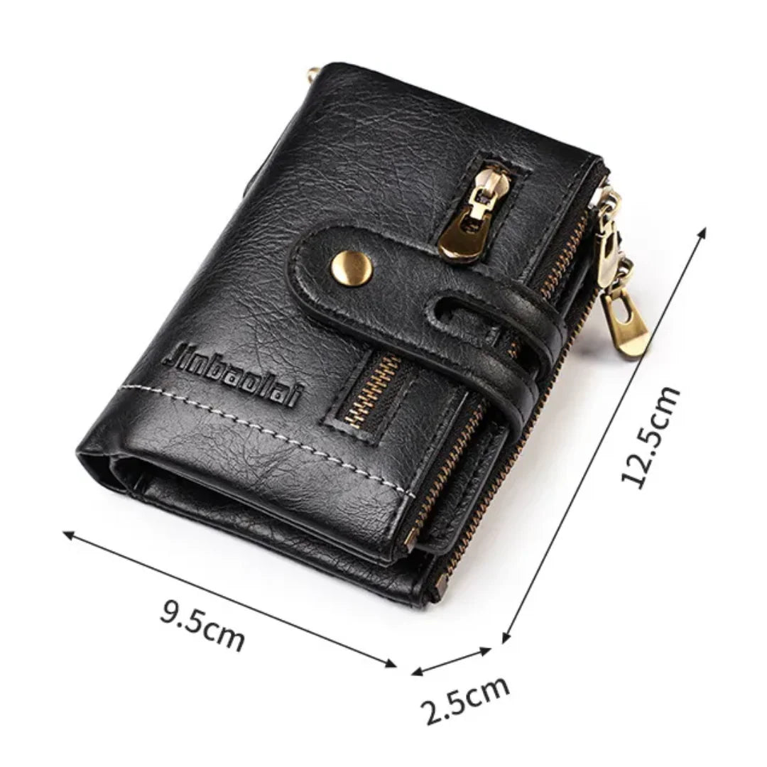 Retro-Lederbrieftasche mit Kette – 13 Kartenfächer & Doppelreißverschluss