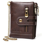 Retro-Lederbrieftasche mit Kette – 13 Kartenfächer & Doppelreißverschluss