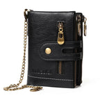 Retro-Lederbrieftasche mit Kette – 13 Kartenfächer & Doppelreißverschluss