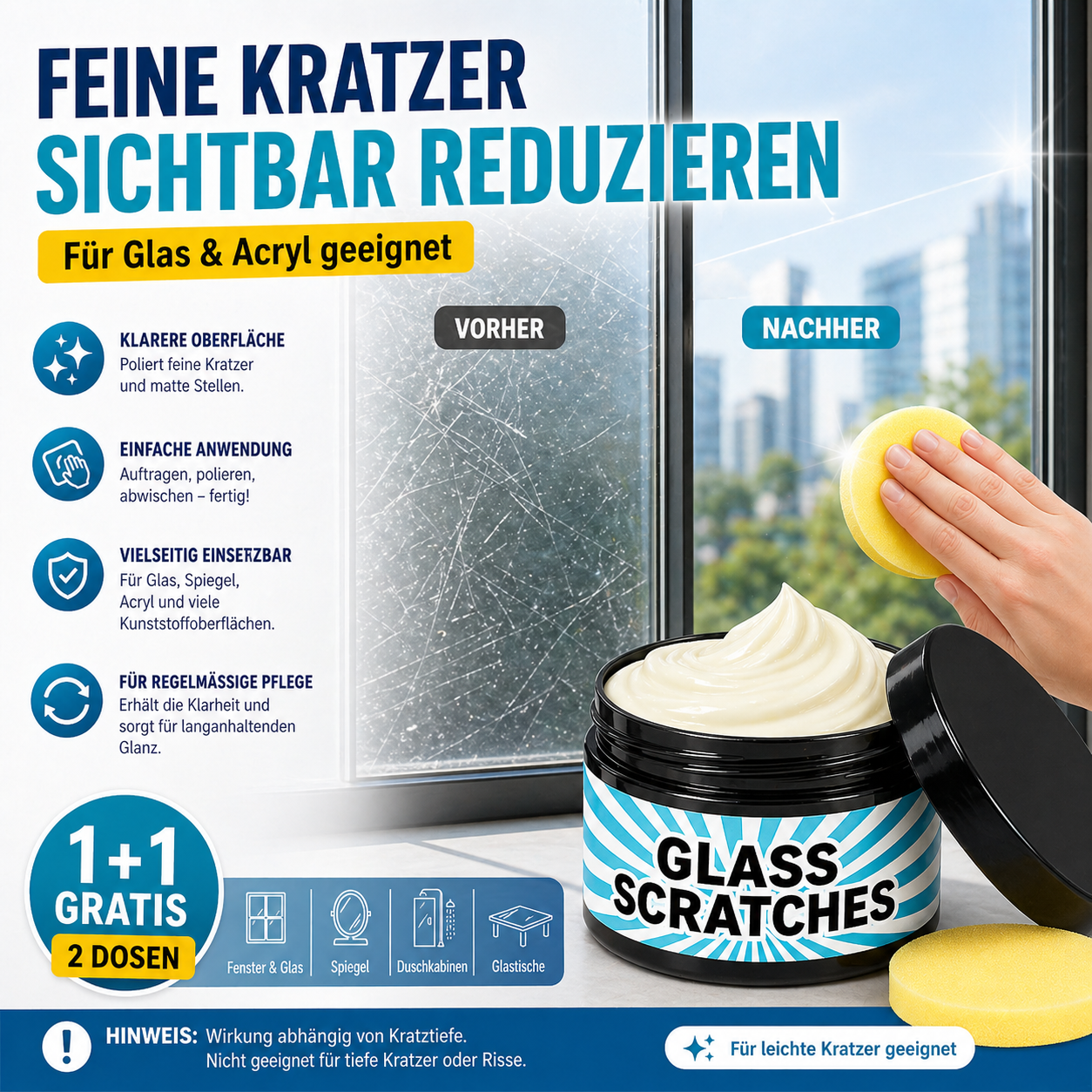Glass Scratch Remover Cream 2x30g for Windows and Cars