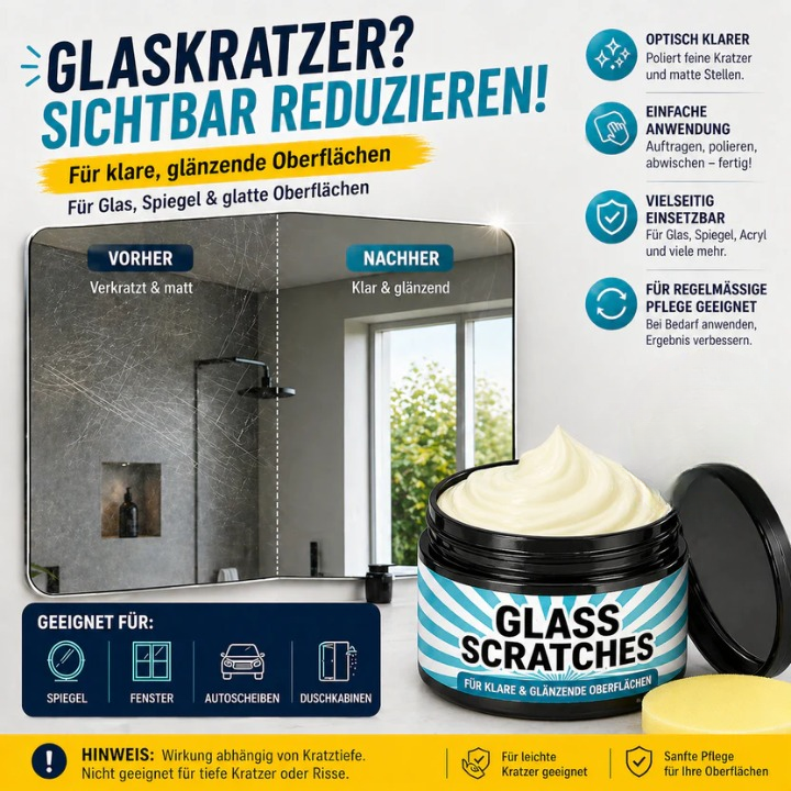 Glass polishing cream against scratches