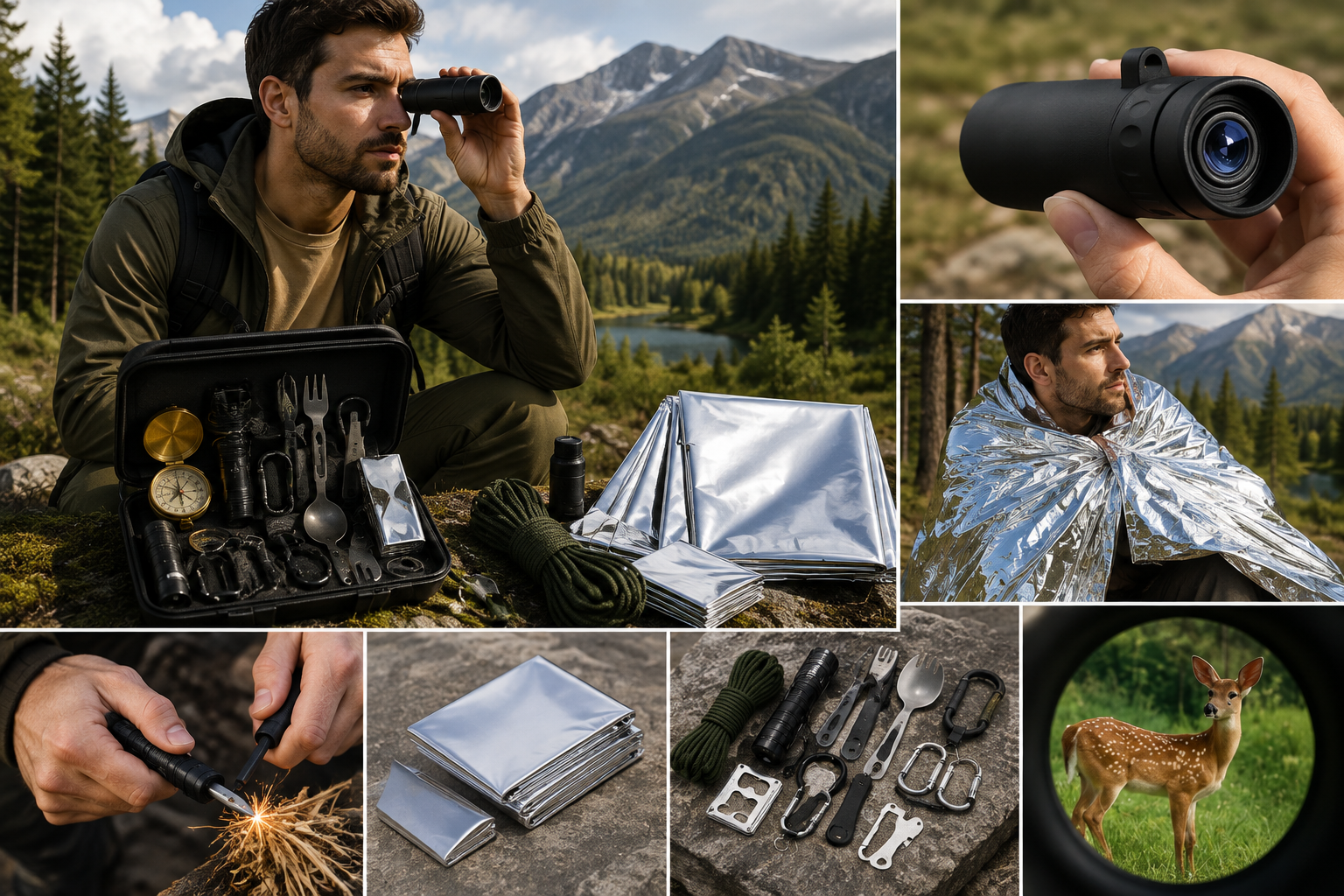 Survival-Set 13-teilig mit Kompass und Multitool