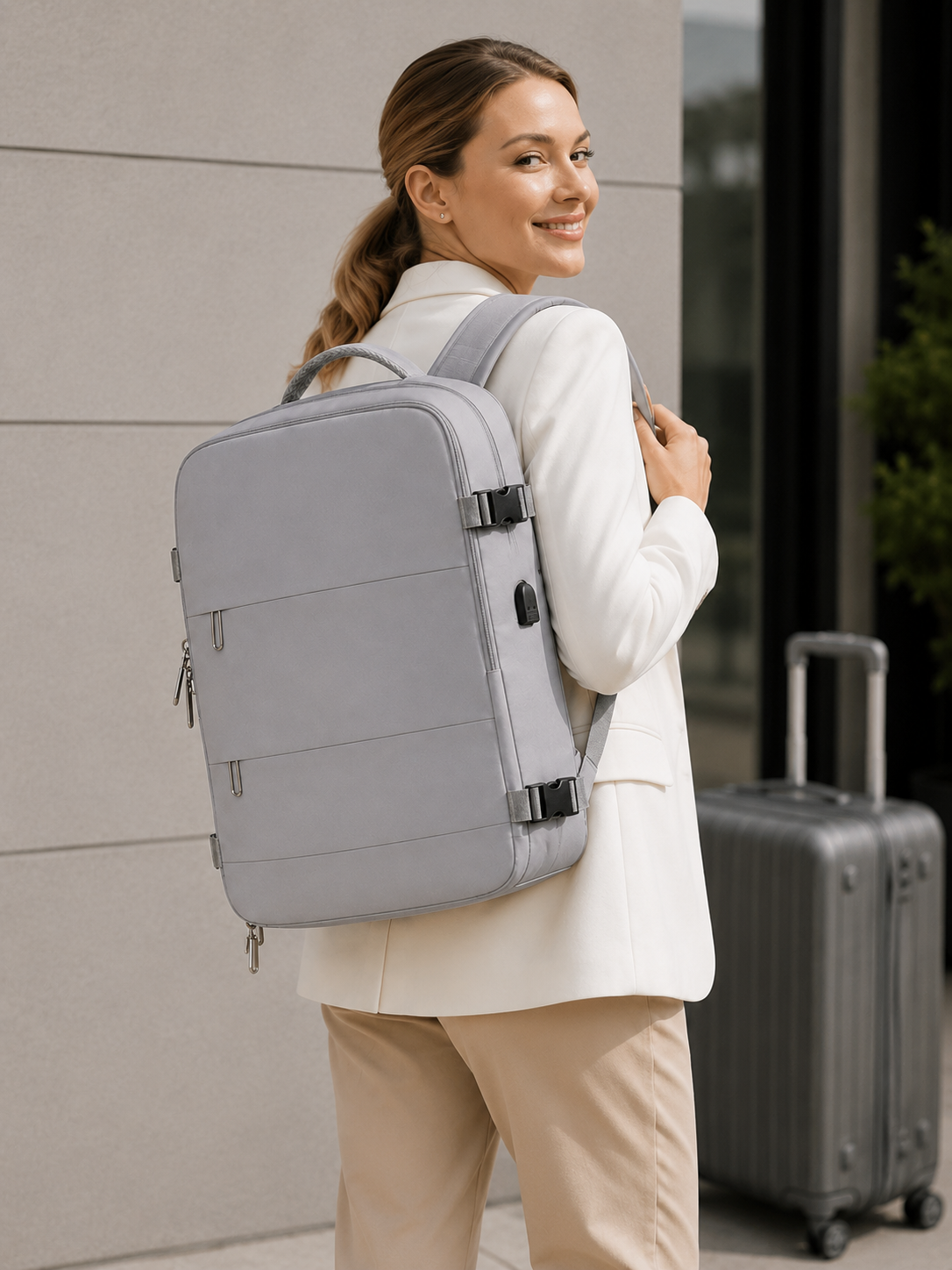 Business-Rucksack mit USB-Anschluss und 180°-Öffnung
