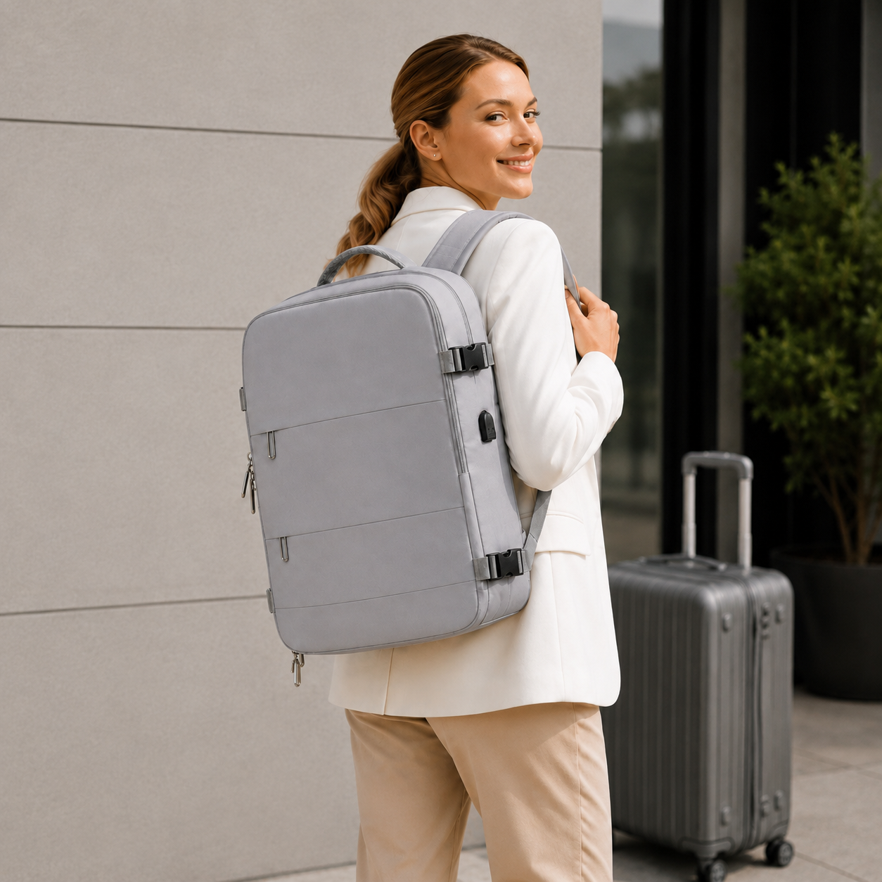 Business-Rucksack mit USB-Anschluss und 180°-Öffnung