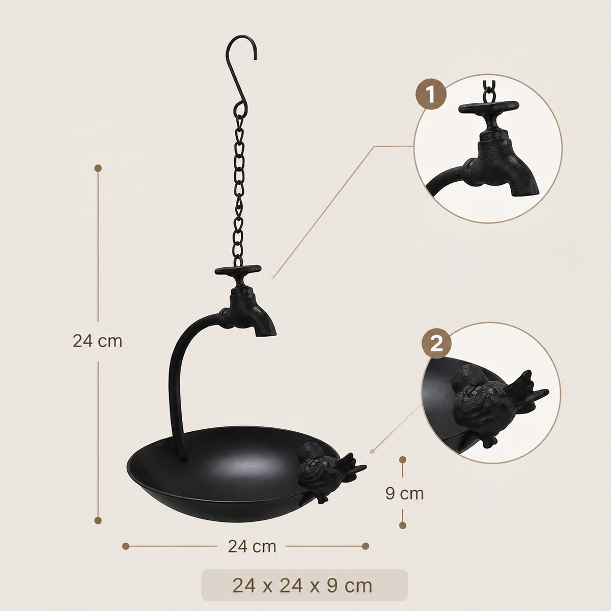 Vintage iron bird feeder – Faucet design for the garden