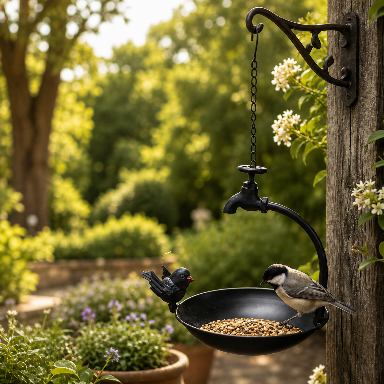 Vogelfutterspender Eisen Vintage – Wasserhahn-Design für den Garten