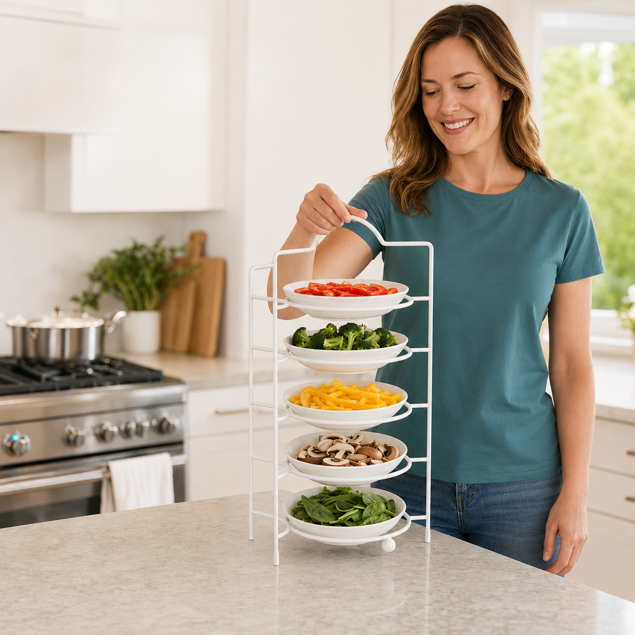 Küchen-Vorbereitungsregal mehrstufig mit Tablett-Organizer