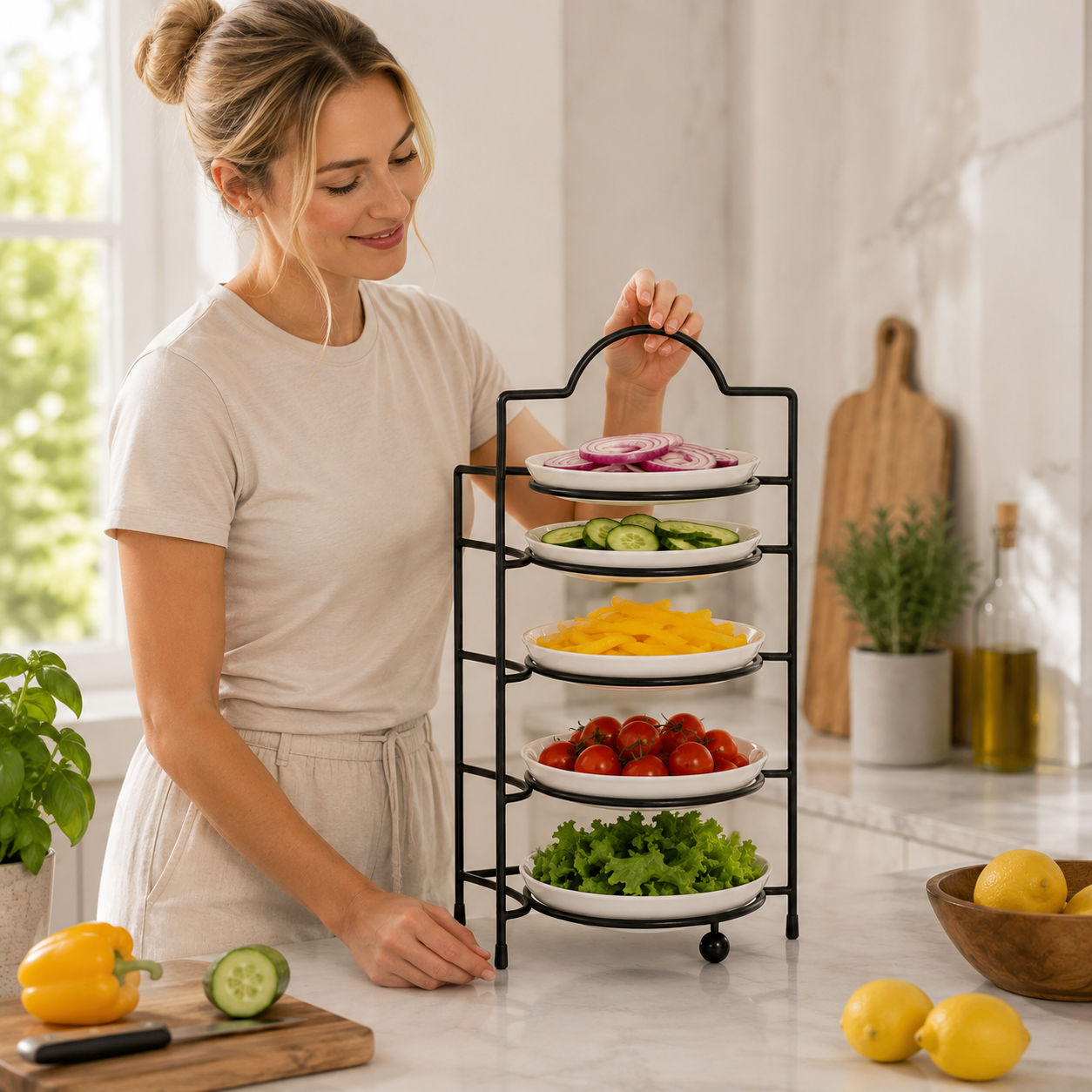 Küchen-Vorbereitungsregal mehrstufig mit Tablett-Organizer