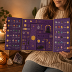 Kristall-Adventskalender mit 31 Edelsteinen und Hexenfigur