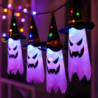 LED-Geisterlichterkette mit Hexenhüten, 5 Geisterlaternen