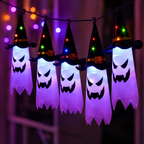 LED-Geisterlichterkette mit Hexenhüten, 5 Geisterlaternen