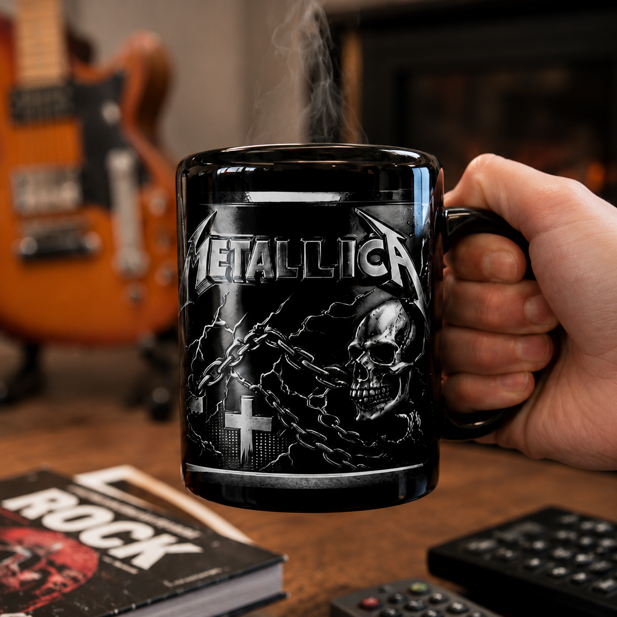 3D-gedruckte Tasse mit gotischem Totenkopf-Motiv