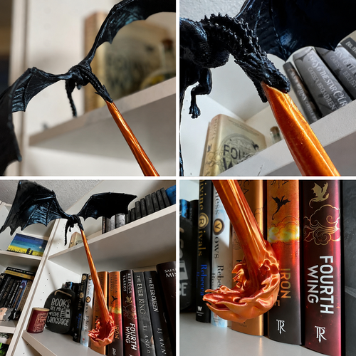 Drachen-Buchstütze mit Flammen-Design