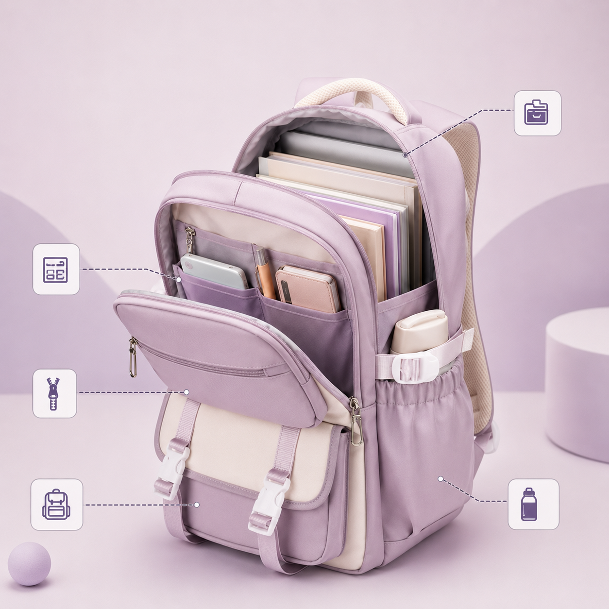 Kawaii Schulrucksack mit mehreren Fächern und Mini-Tasche
