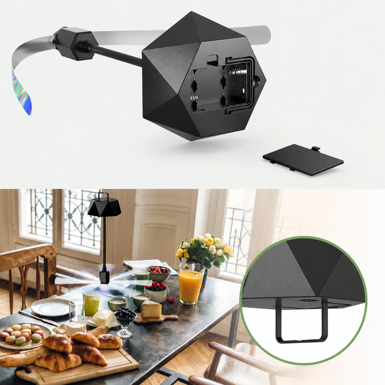 Tischventilatormit Fliegenabwehr und flexiblem Hals