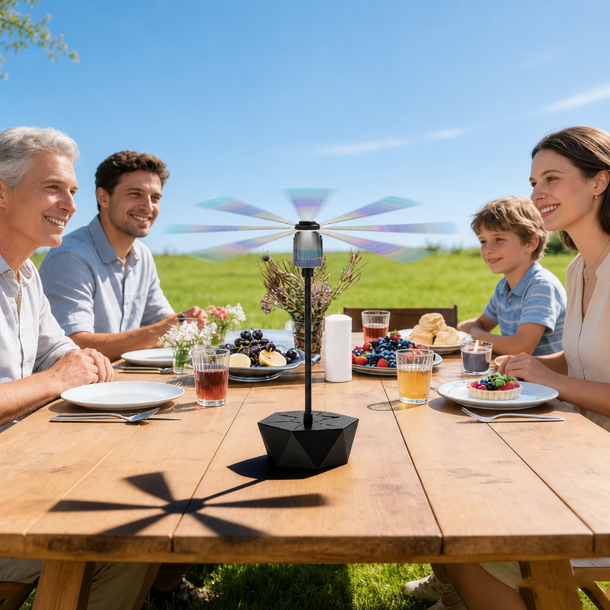 Tischventilatormit Fliegenabwehr und flexiblem Hals