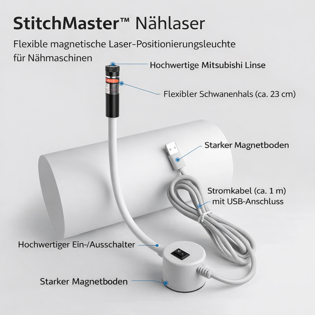 Laser-Nähführung magnetisch mit 3 Aufsätzen für Nähmaschinen