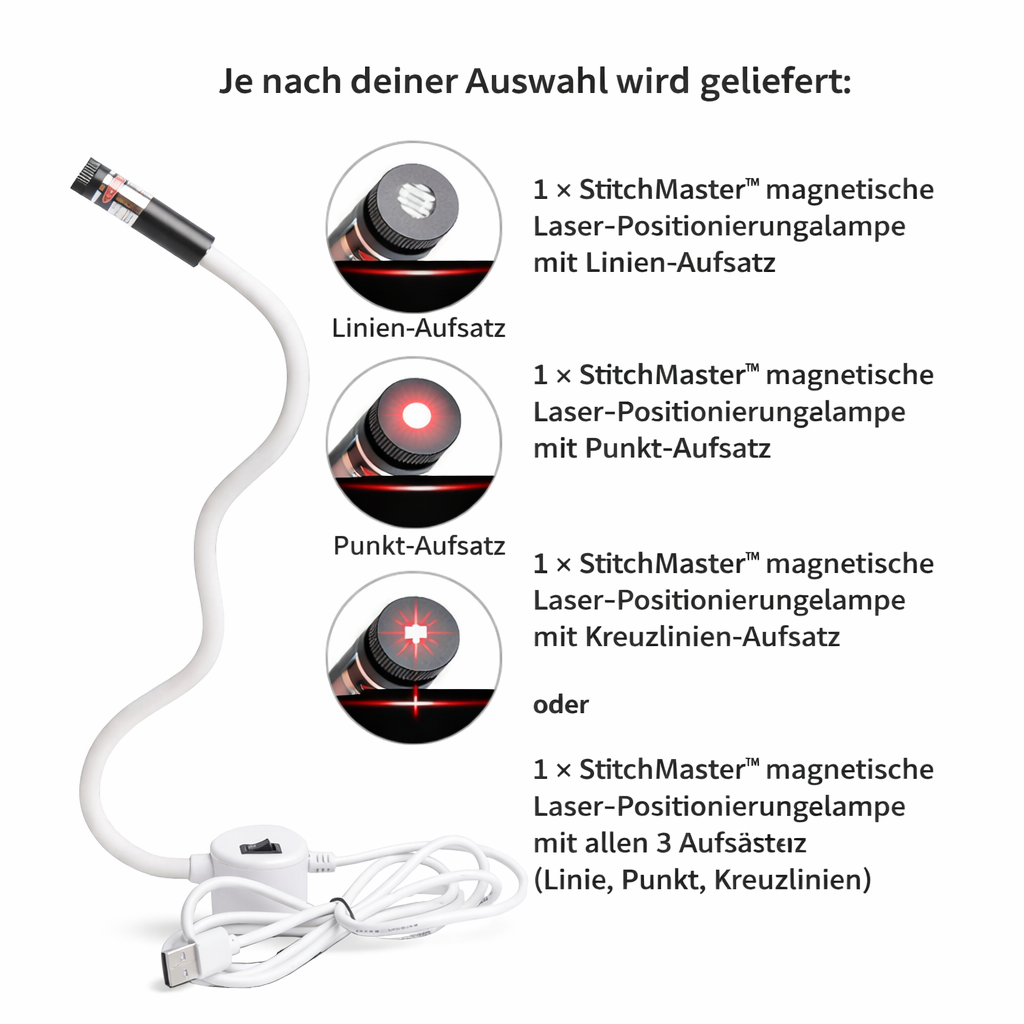 Laser-Nähführung magnetisch mit 3 Aufsätzen für Nähmaschinen