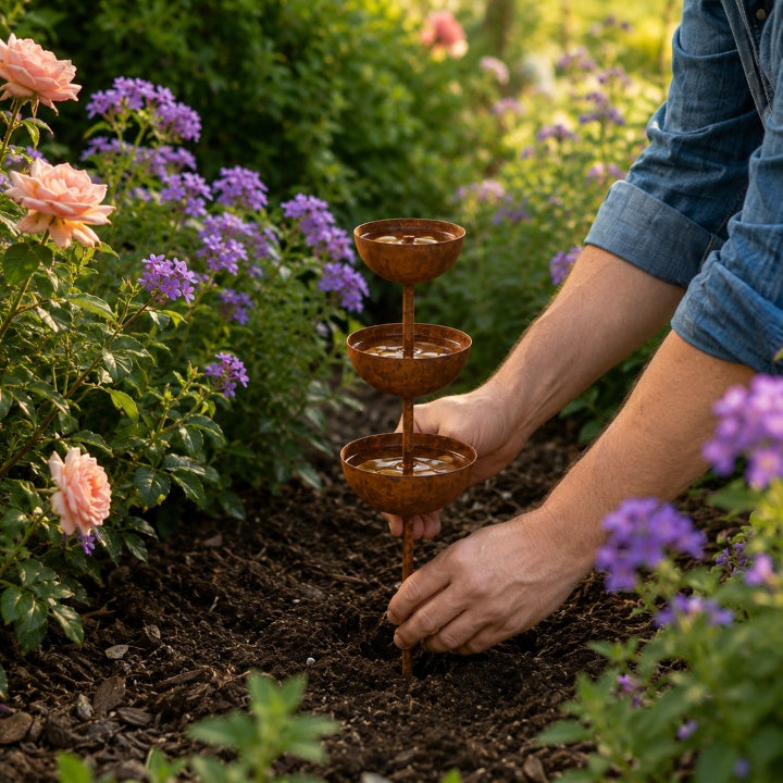 3-stage metal rain catcher for garden