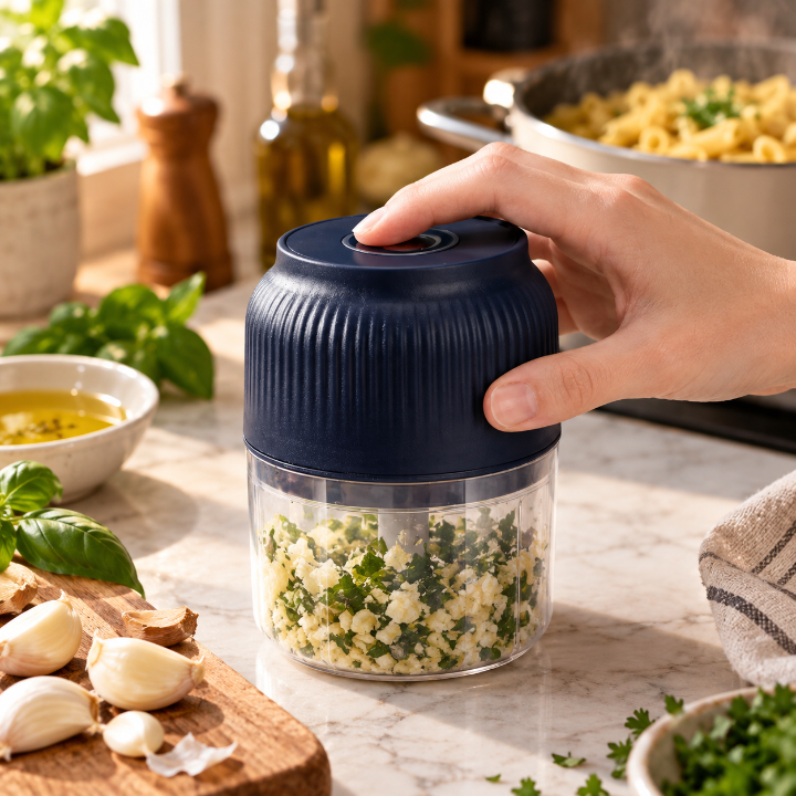 Mini Garlic Chopper — effortlessly chops meat, nuts & spices