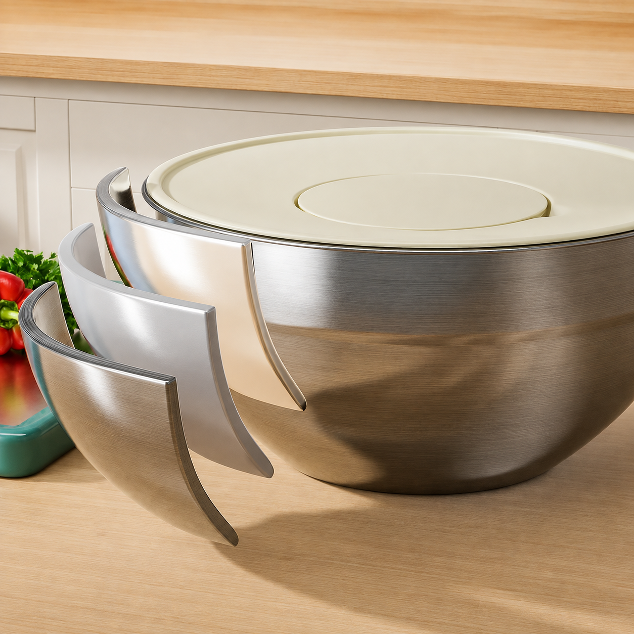 Edelstahl-Schüssel-Set 6-teilig mit Deckel und Reiben