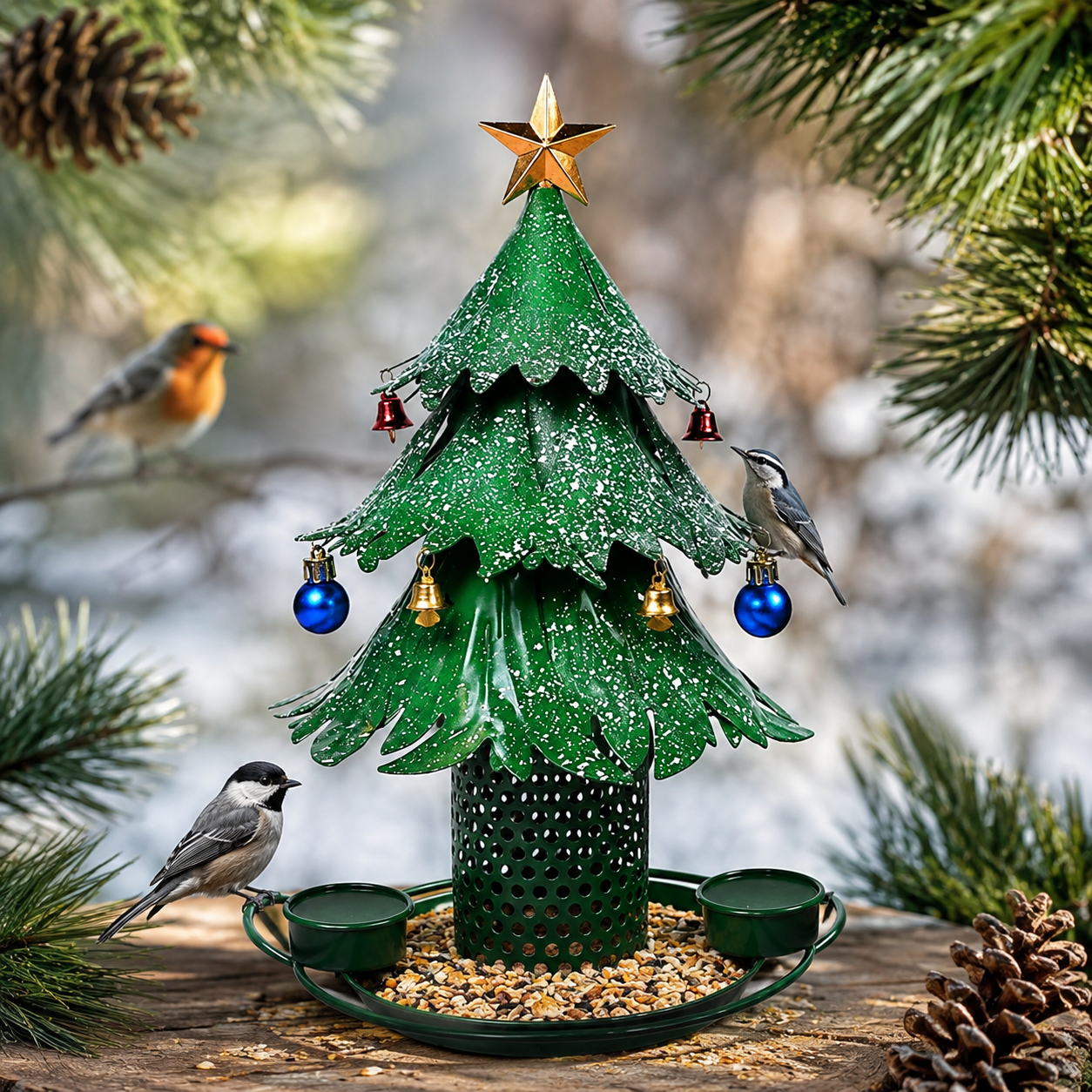 Vogelfutterspender Weihnachtsbaum Metall – Grün