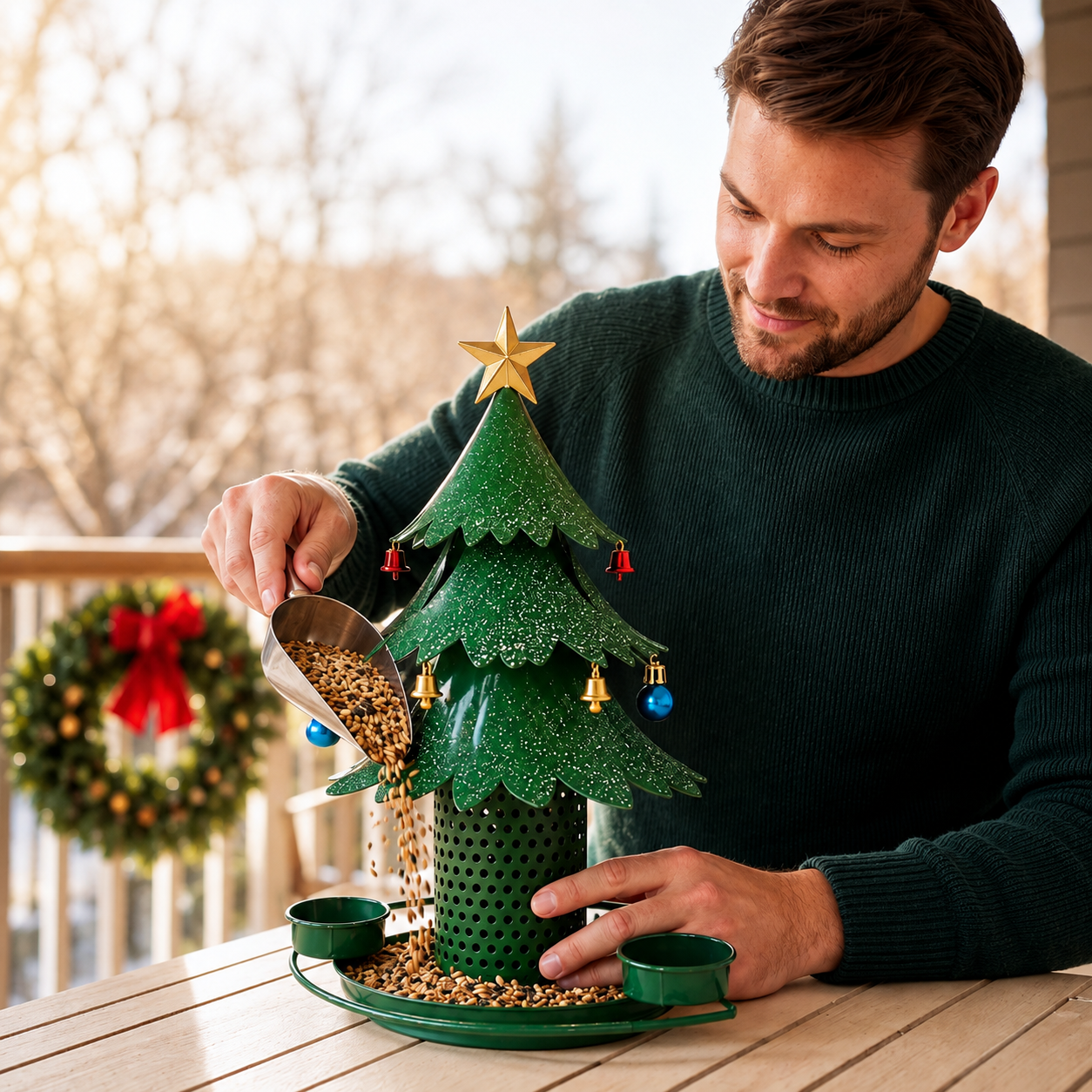 Vogelfutterspender Weihnachtsbaum Metall – Grün