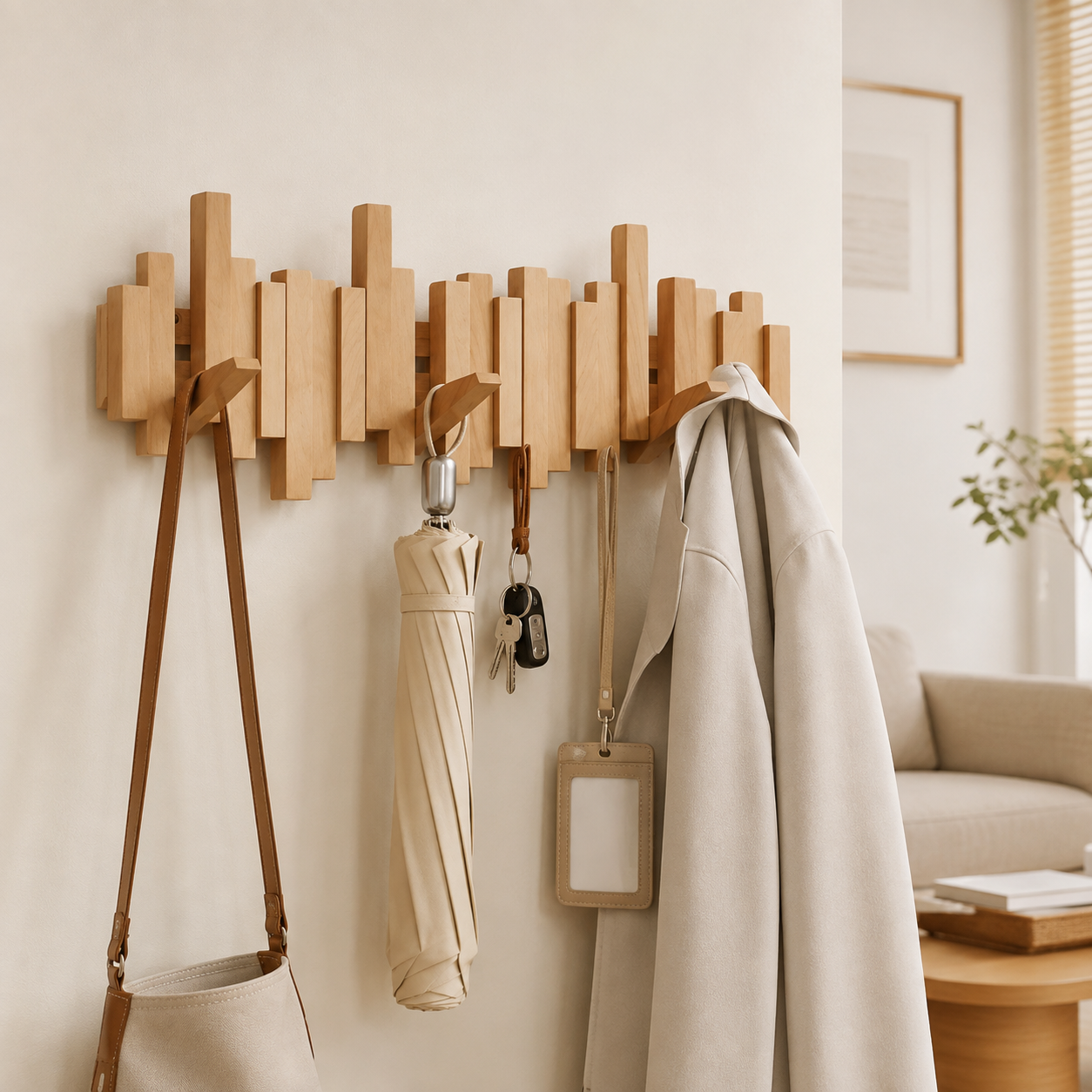 Wandgarderobe Holz mit Haken