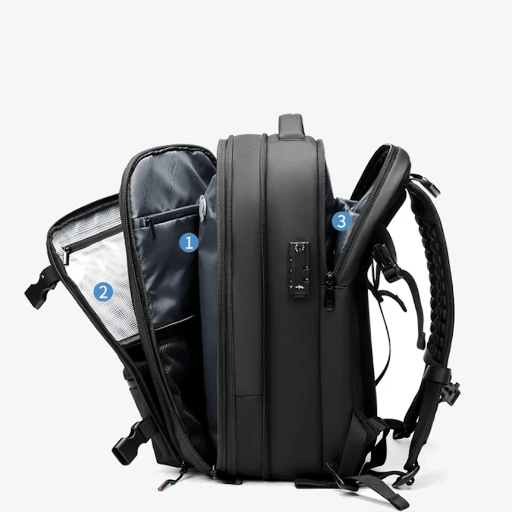 Reiserucksack mit Vakuumkompression und erweiterbarem Volumen