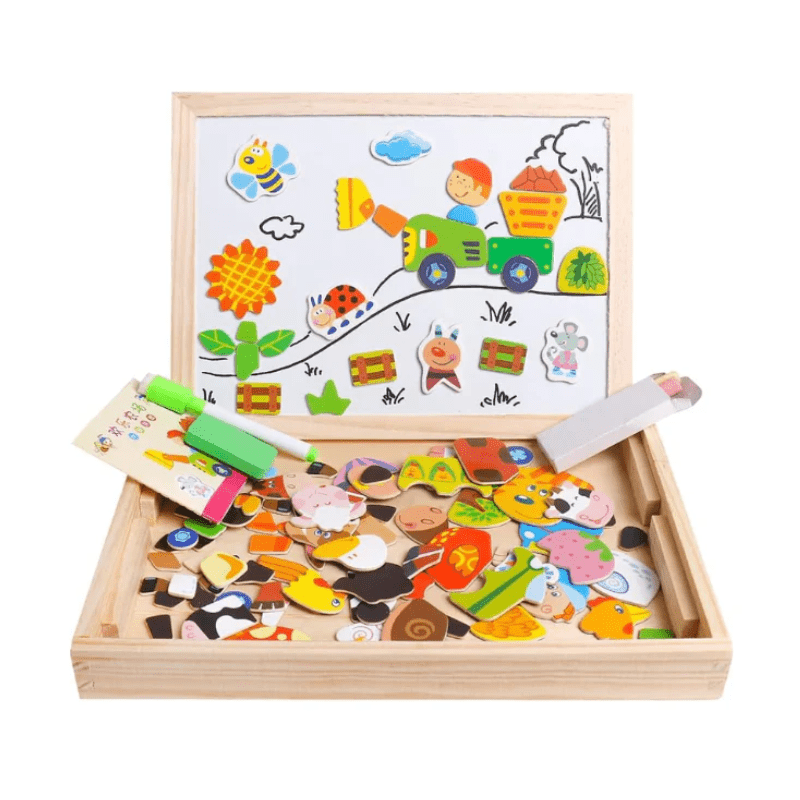 Magnetic Drawing Board 2-in-1 with Wooden Chalkboard