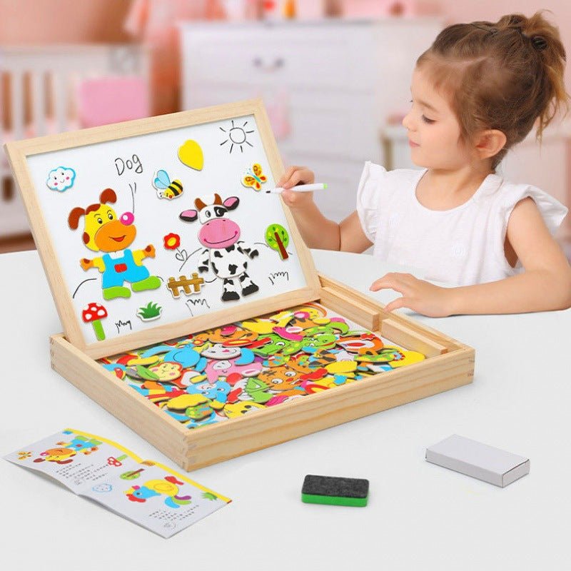 Magnetic Drawing Board 2-in-1 with Wooden Chalkboard