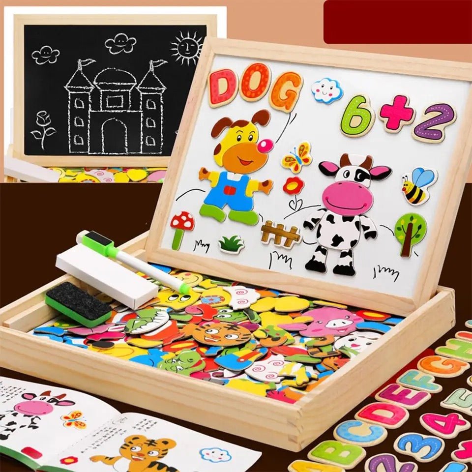 Magnetic Drawing Board 2-in-1 with Wooden Chalkboard