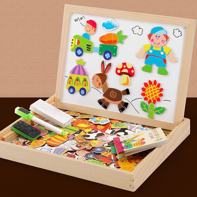 Magnetic Drawing Board 2-in-1 with Wooden Chalkboard