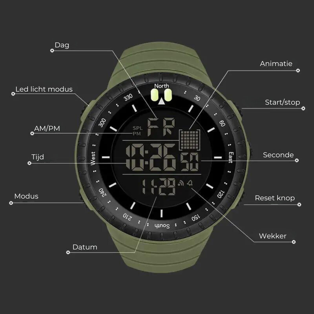 Outdoor-Uhr mit Kompass und 50m Wasserdichtigkeit