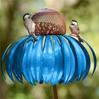 Vogelfutterspender Sonnenblume Metall mit bunten Blütenblättern