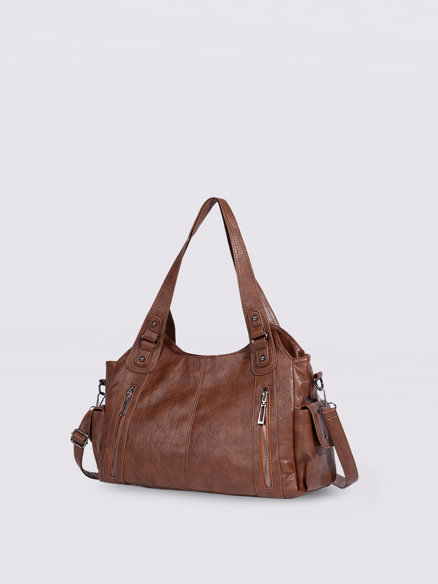 Handtasche mit Reißverschlusstaschen und abnehmbarem Trageriemen