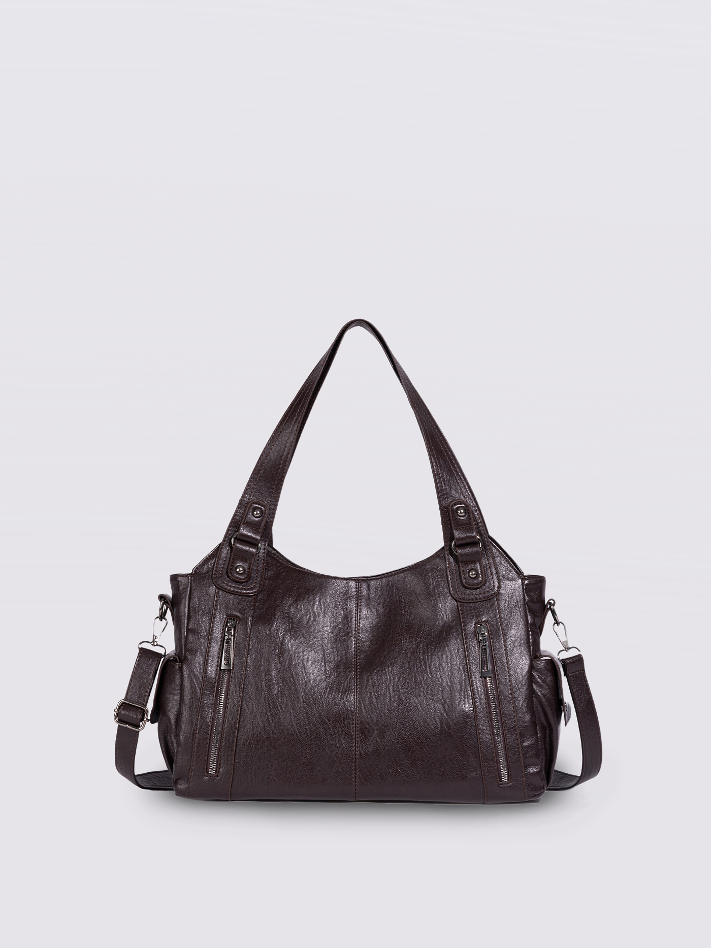 Handtasche mit Reißverschlusstaschen und abnehmbarem Trageriemen