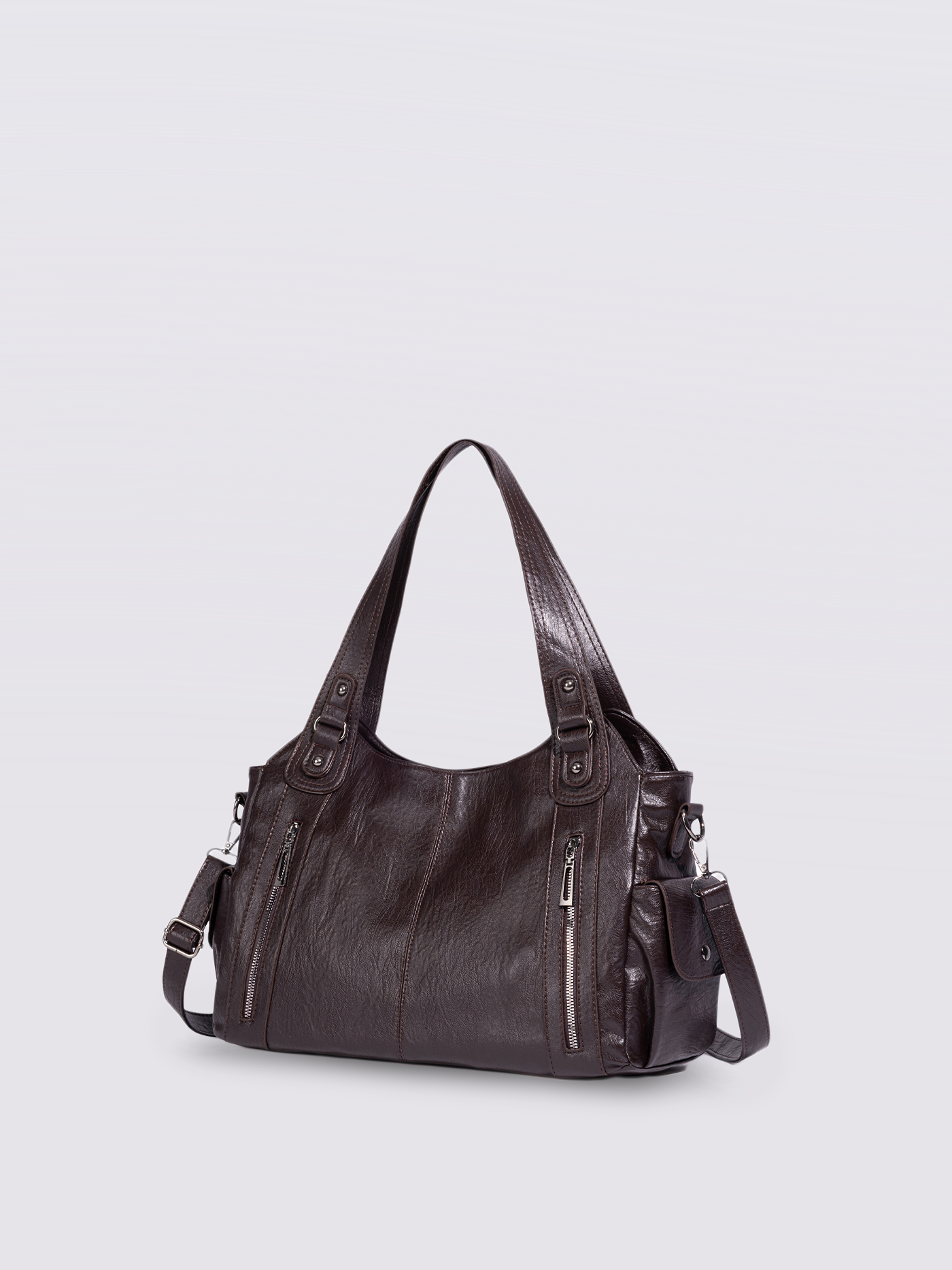 Handtasche mit Reißverschlusstaschen und abnehmbarem Trageriemen