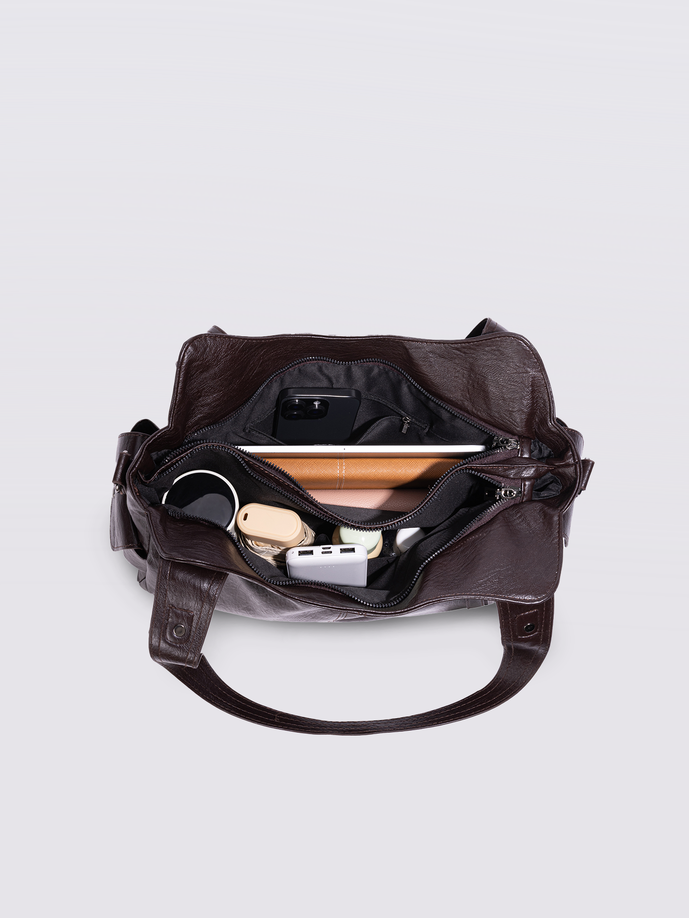 Handtasche mit Reißverschlusstaschen und abnehmbarem Trageriemen