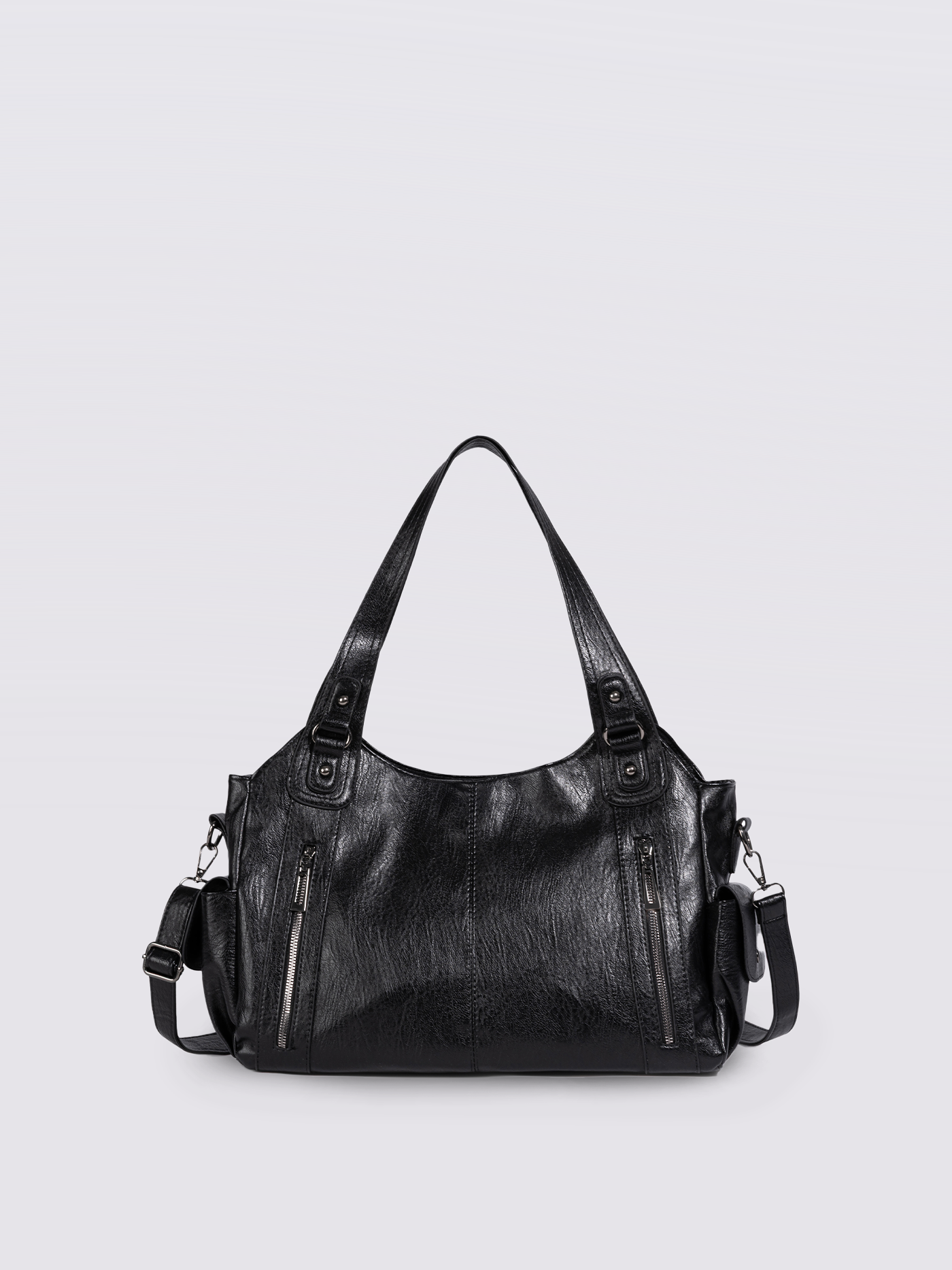 Handtasche mit Reißverschlusstaschen und abnehmbarem Trageriemen