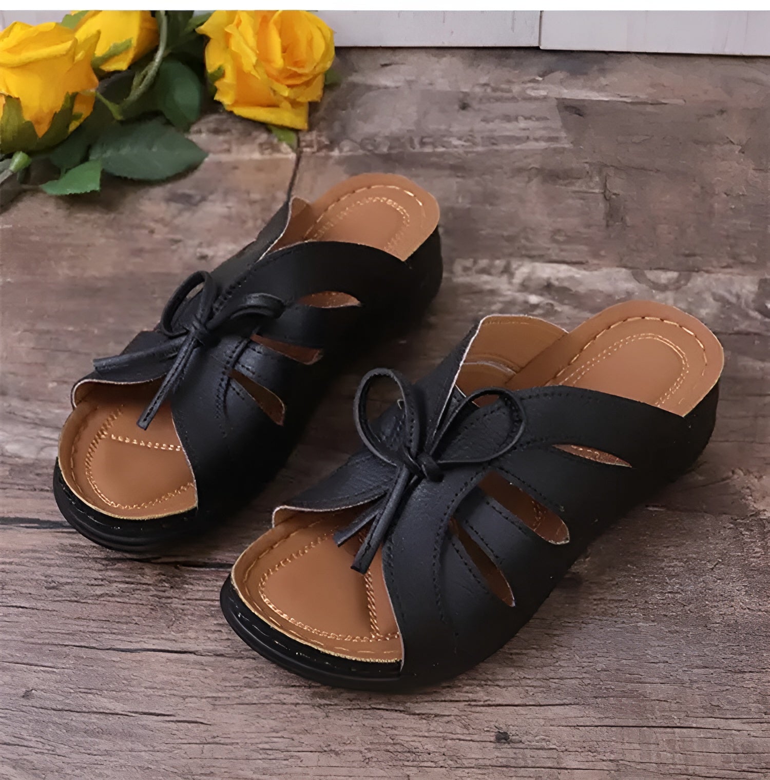Women's Sandals with Bow and Wedge Heel – Orthopedic Insole