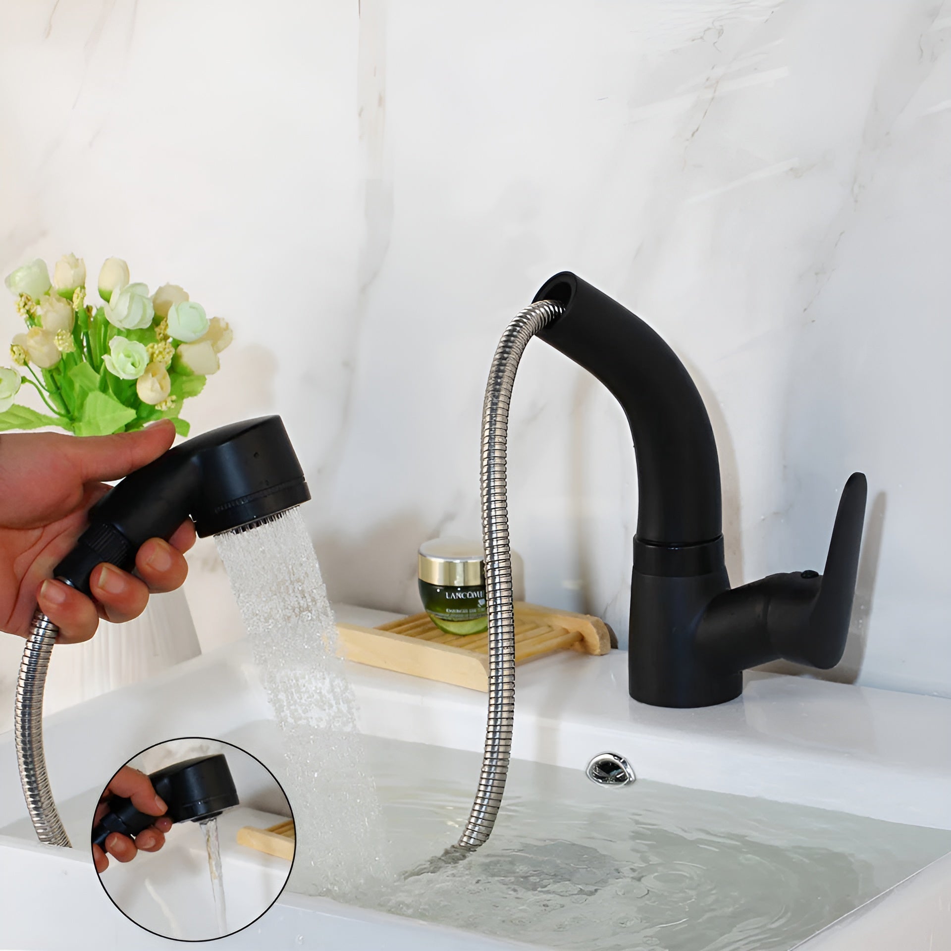 Bathroom Faucet with Pull-Out Spray Head – Extended Reach