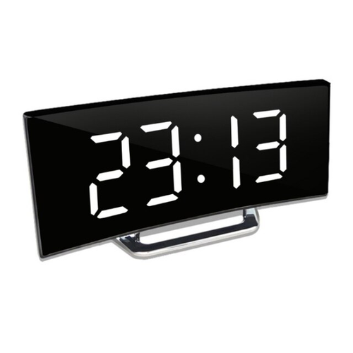 Digital LED Alarm Clock with Curved Display and Temperature Indicator